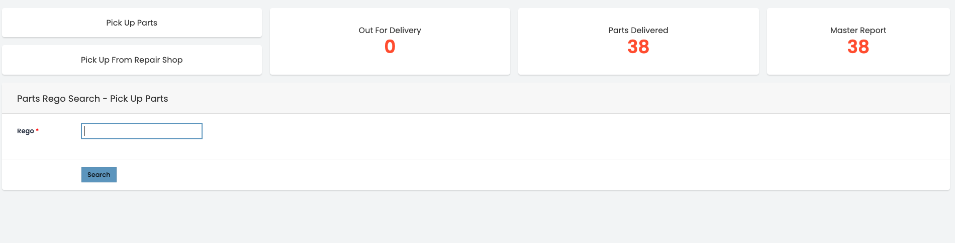 Parts Delivery dashboard