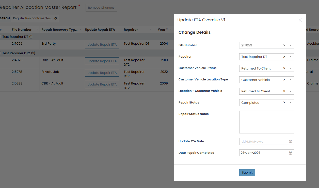 Hire Over 21 Days report — before the button was added